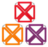 EZYHOME 3Pcs Silicone Trivet Mat Expandable Hot Pot Holder with Stainless Steel Frame for Home Kitchen Heat Resistant Insulated Hot Pads Coasters Table Dish Mat Tableware Placemat